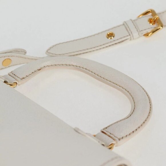 Miu Miu Hand Bag Leather 2way White Gold Auth - Picture 9 of 16